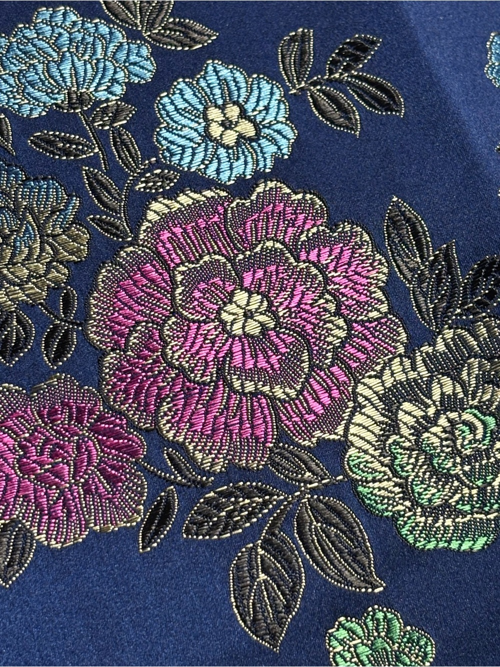 Vintage-Inspired Blue Chinese Embroidered Floral Scarf with Tassel Fringe - Picture 7 of 10